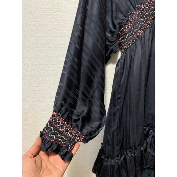 Ulla Johnson Odette Smocked Silk Midnight Mini Dress Size 2 - Picture 7 of 10